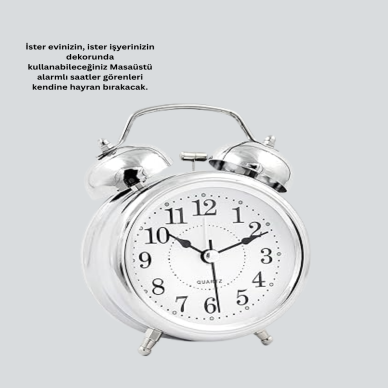 Gümüş Renkli Sessiz Işıklı Dekoratif Masa Üstü Çalar Saat Alarmlı