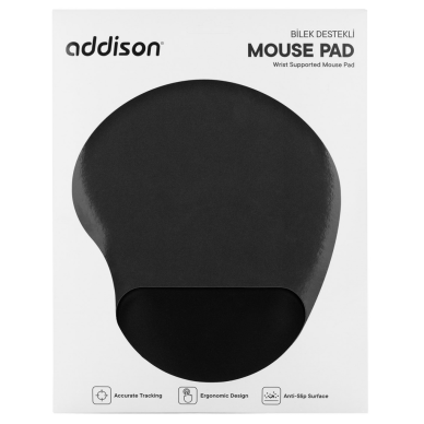 ADDISON 300521 250x197x5mm Bileklik Destekli Mouse Pad (Siyah)(1923)