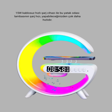 Başucu İçin Tasarlanmış Kablosuz Şarjlı Gece Lambası ve Bluetooth Ses Sistemi