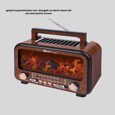 Solar Şarjlı Şömine Alev Efektli Bluetooth Hoparlör 7W Taşınabilir Ses Sistemi