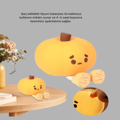 Pumpkin LED Night Light Dokunmatik Şarjlı Silikon Gece Lambası