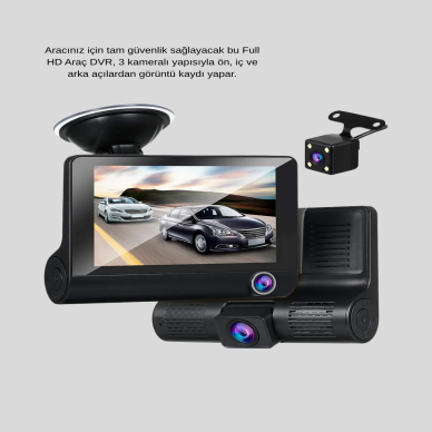 Araç Kamerası 3’lü Full HD DVR 1080P Gece Görüşlü ve G-Sensörlü