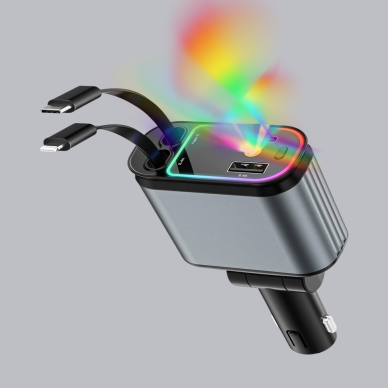 Araç Şarj Adaptörü 66W PD QC Hızlı Şarjlı ve Çekilebilir Kablolu