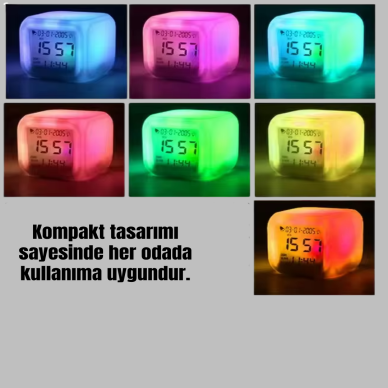 Renk Değiştiren LED Alarmlı Dijital Küp Masa Saati