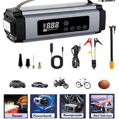 Acil Durumlar İçin Çok Fonksiyonlu Araç Akü Takviyesi Hava Kompresörü ve Güç Kaynağı