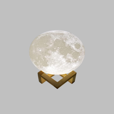 Şarjlı 3D Baskılı 16 Renk Ay Lambası Ahşap Stand ve Uzaktan Kumanda