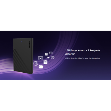 HIKSEMI HS-HUB-MHB201 USB3.0 25" Disk Kutusu. (SSD ve HDD Destekler 5Gbps Siyah Win Mac-OS Linux Android)(1923)