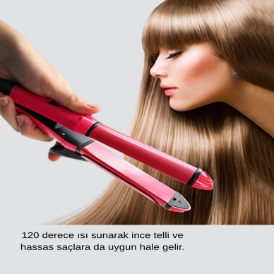 2’si 1 Arada Saç Düzleştirici ve Maşa – 5 Isı Seviyesi Seramik Kaplama Döner Kablolu Ergonomik Tasarım