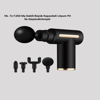 6 Kademeli Kas Masaj Tabancası 4 Başlıklı Güçlü Sessiz Sporcu Masaj Cihazı Şarjlı