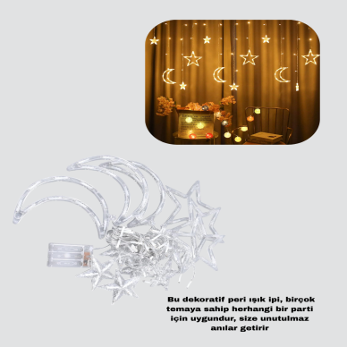 Prizli Perde LED Işık Yıldız ve Ay Figürlü Romantik Aydınlatma