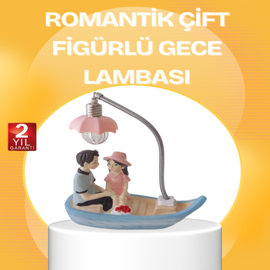 Romantik Çift Figürlü Gece Lambası Sandal Model Sevgiliye Özel Hediye
