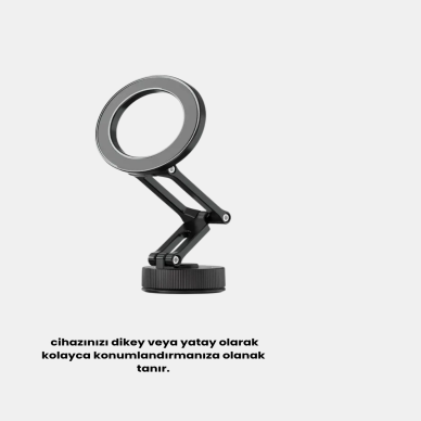 Katlanır Manyetik Araç İçi Telefon Tutucu – 360° Dönebilen MagSafe Uyumlu Güçlü Mıknatıslı Tasarım
