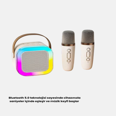 Taşınabilir Karaoke Hoparlör Bluetooth 5.0 ve Çift Mikrofonlu