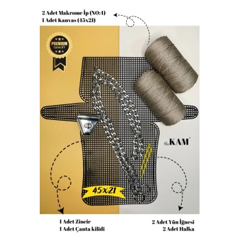 Çanta Örgü Kiti (45X21CM) Polyester No.4 Plastik Kanvas Çanta Seti