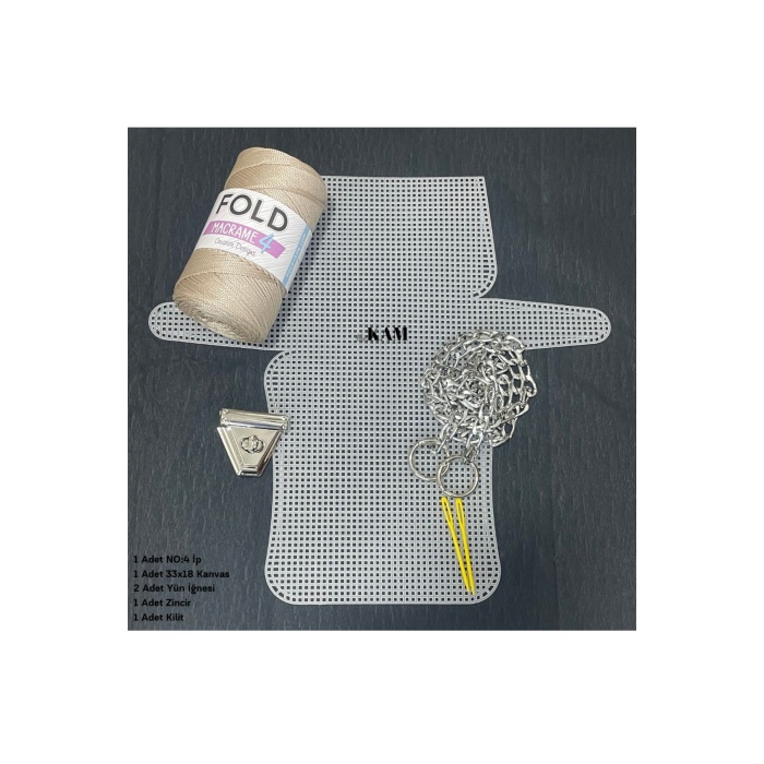 Çanta Örgü Kiti (33X18CM) Polyester No.4 Plastik Kanvas Çanta Seti 33x18cm