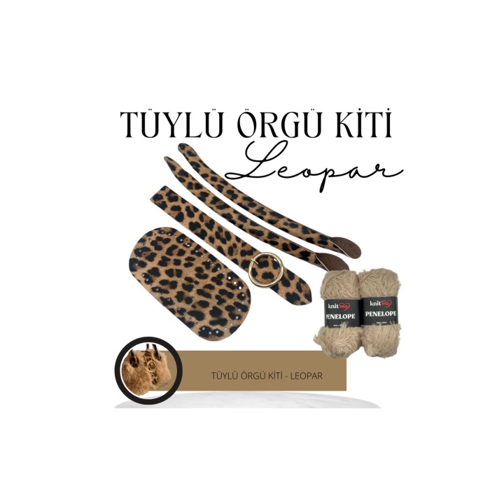 Tüylü Çanta Örgü Kiti Leopar, Örgü İpi, Çanta Yapım Malzemesi