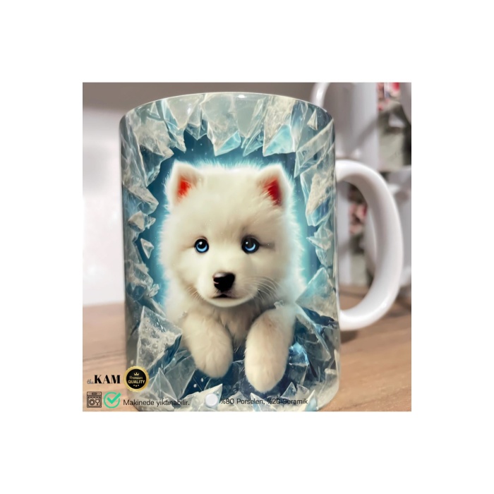 Mavi Gözlü Köpekli Kupa Bardak 3d Efekt Kedi Baskılı Kupa Bardak - The Kam Concept