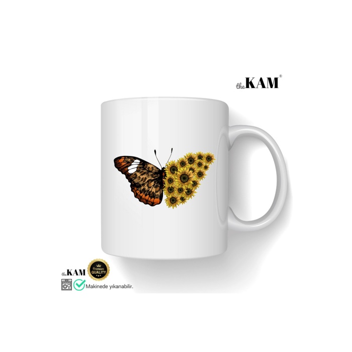 Leopar Ve Ayçiçek Kanatlı Kelebek Porselen Kupa Bardak, Leoparlı Kupa Bardak