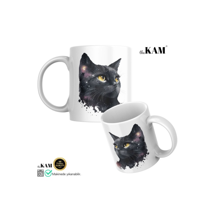 Gökyüzü Gece Kara Kedi Kupa Bardak - A Kalite / The Kam Konsept