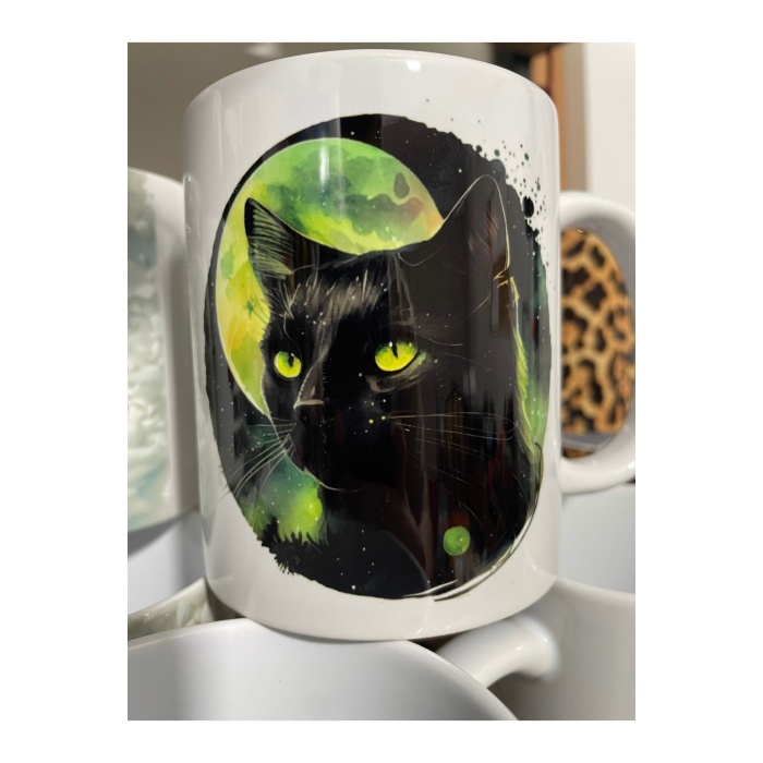 Kara Kedi Ay Kupa Bardak A Kalite (KEDİ BASKILI KUPA BARDAK) Kedili Kupa Bardak