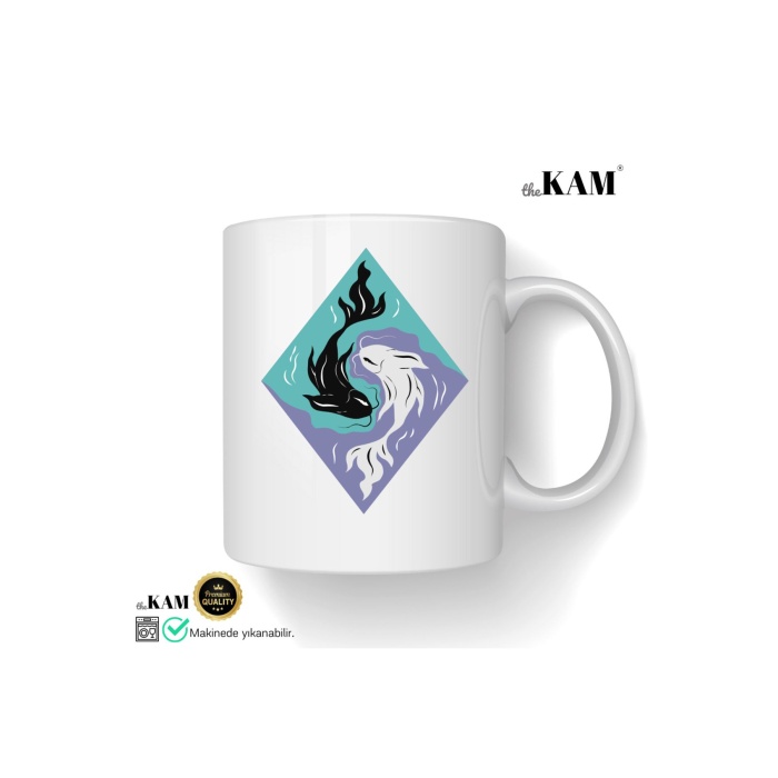 Siyah Beyaz Koi Balıkları Baskılı Kupa Bardak - TheKAM Concept Mug