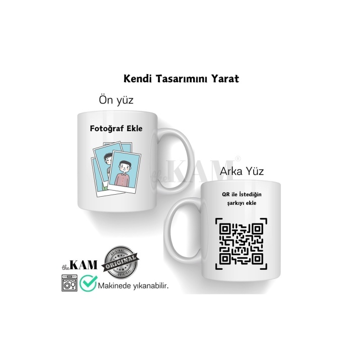 Kendi Tasarımını Yarat Kupa Bardak - Kişiye Özel  Fotoğraf ve Qr Şarkı Baskılı Bardak - A Kalite
