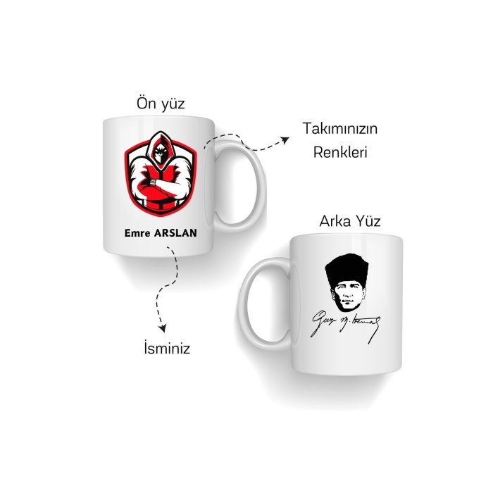Kişiye Özel Atatürk Imzalı Kupa Bardak - Kırmızı, Beyaz, Siyah
