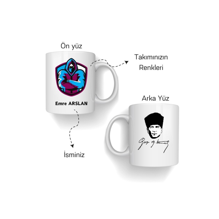 Kişiye Özel Atatürk Imzalı Taraftar Kupa Bardak - Bordo Mavi Kupa