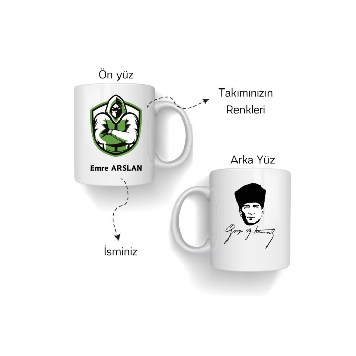 Kişiye Özel Atatürk Imzalı Taraftar Kupa Bardak - Yeşil Beyaz Kupa