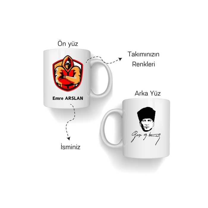 Kişiye Özel Atatürk Imzalı Sarı - Kırmızı Taraftar Kupa Bardak
