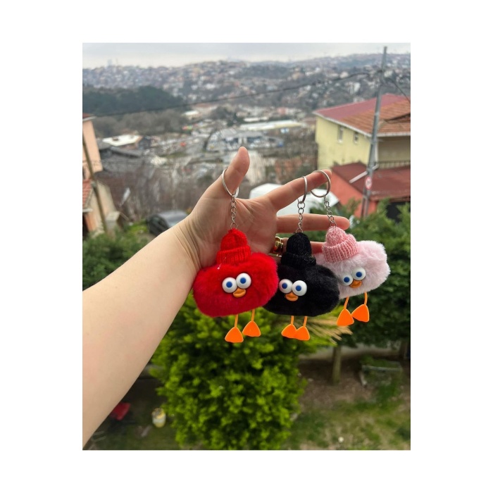 Peluş Anahtarlık - Bereli Civciv, 11 Cm (ÇANTA KOLYESİ, DİKİZ AYNASI SÜSÜ, PELUŞ OYUNCAK)