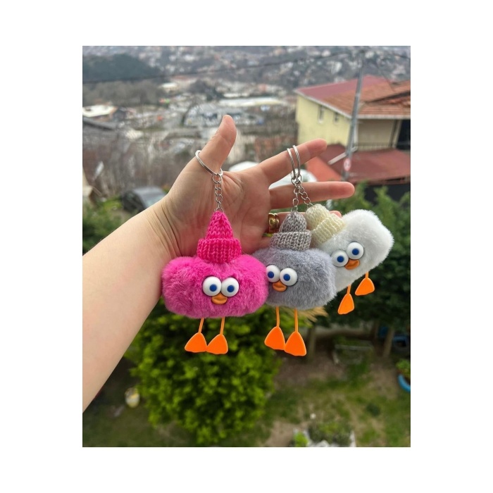 Peluş Anahtarlık - Bereli Civciv, 11 Cm (ÇANTA KOLYESİ, DİKİZ AYNASI SÜSÜ, PELUŞ OYUNCAK)
