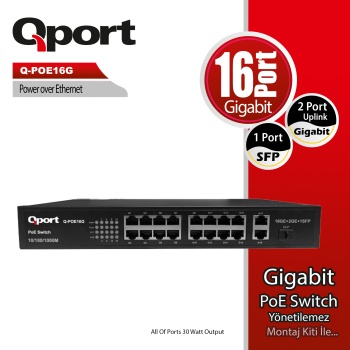 QPORT Q-POE16G 16 PORT GIGABIT + 2 PORT GIGABIT UPLINK POE SWITCH