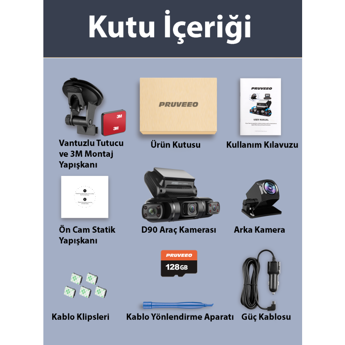 PRUVEEO D90-4CH FHD WI-FI GPS + 128GB SD KART KAME