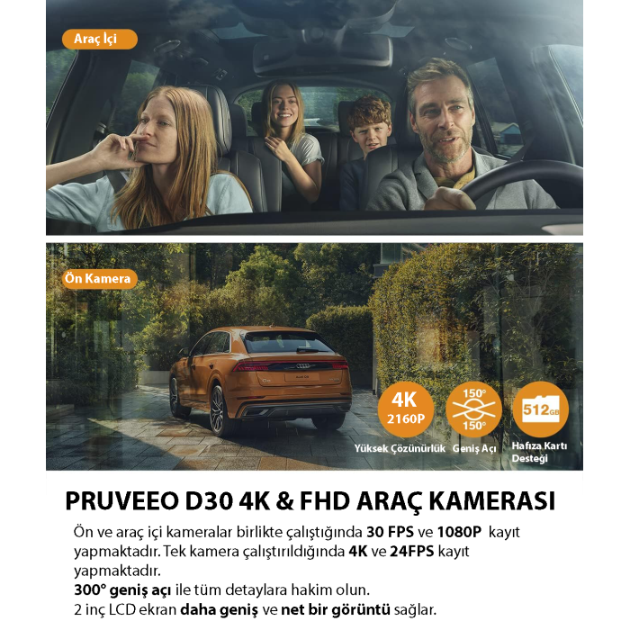 PRUVEEO D30 WI-FI 4K ARAC KAMERASI