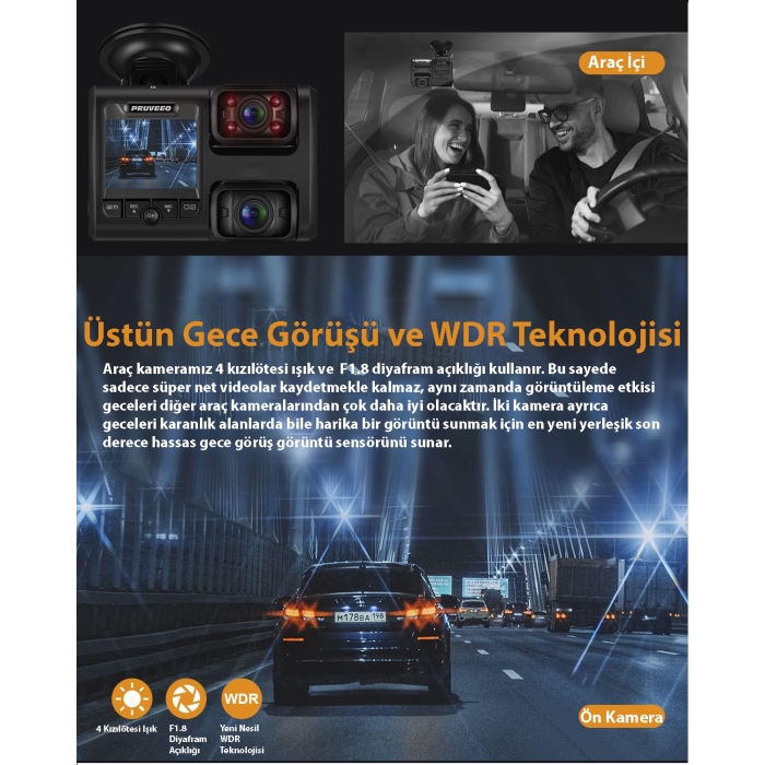 PRUVEEO D30 WI-FI 4K ARAC KAMERASI