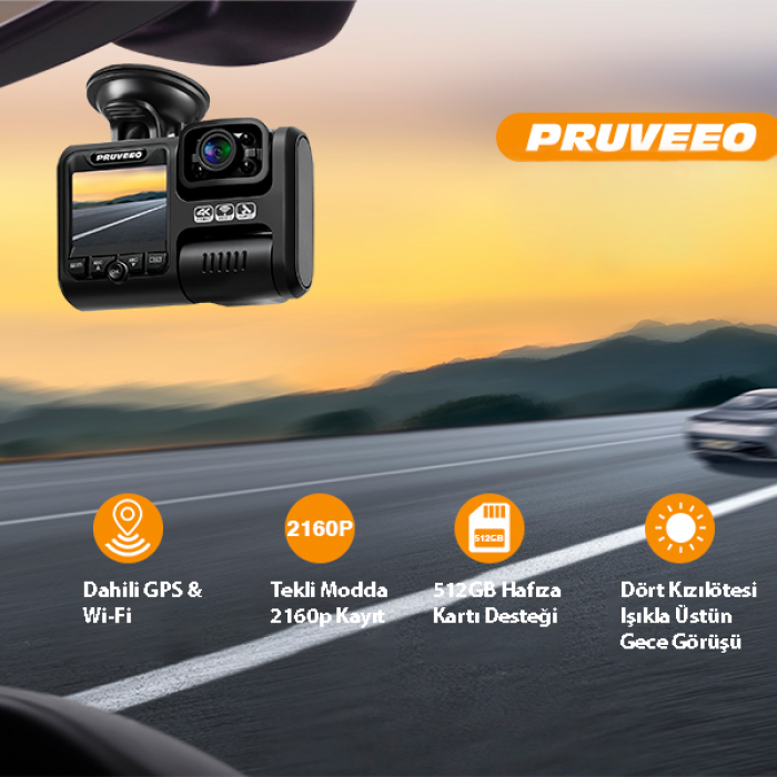 PRUVEEO D30 WI-FI 4K ARAC KAMERASI