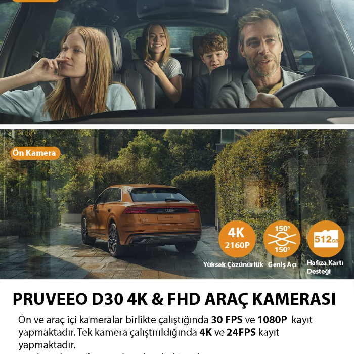 PRUVEEO D30 WI-FI 4K ARAC KAMERASI
