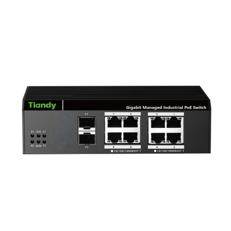 Tiandy PS-END1008G-2SFP 8 Port Gigabit Layer2 Yönetilebilir Endüstriyel AI POE switch ( 8G+2 SFP )