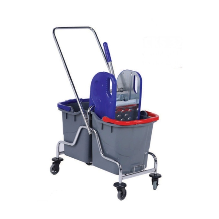 TEMİZLİK SETİ ÇİFT KOVALI METAL KROM ÇELİK (NOSSA) PRESLİ