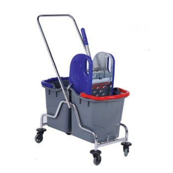 TEMİZLİK SETİ ÇİFT KOVALI METAL KROM ÇELİK (NOSSA) PRESLİ