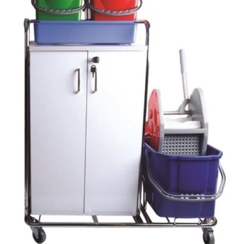 KAT HİZMET ARABASI DOLAPLI ÇİFT KOVALI KROM