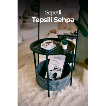 Katlanabilir Sepetli Tepsili Sehpa | Ev - Bahçe - Piknik - Ofis