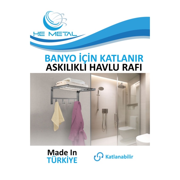 Banyo İçin Katlanabilir Askılı Havlu Rafı - 45x22 cm