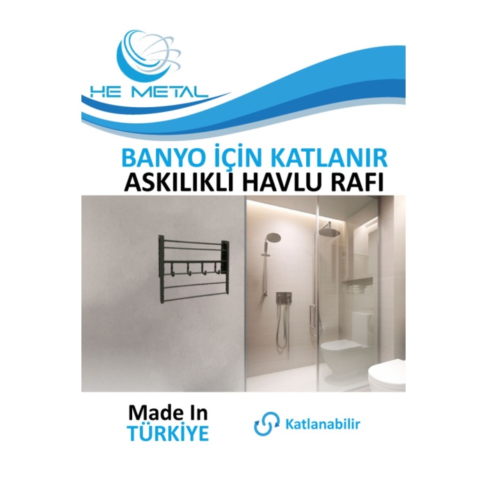 Banyo İçin Katlanabilir Askılı Havlu Rafı - 45x22 cm