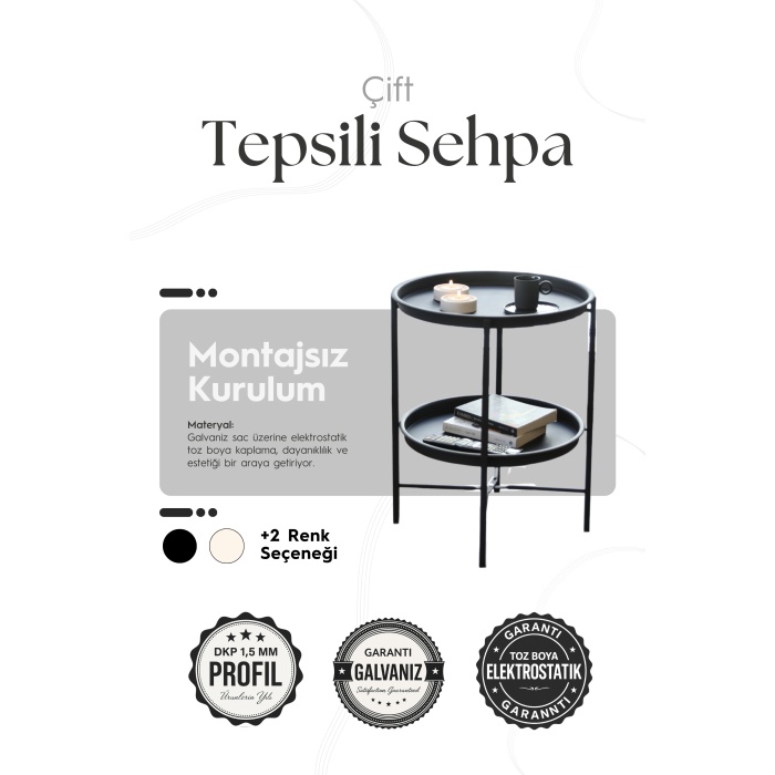 Katlanır Çift Tepsili Sehpa