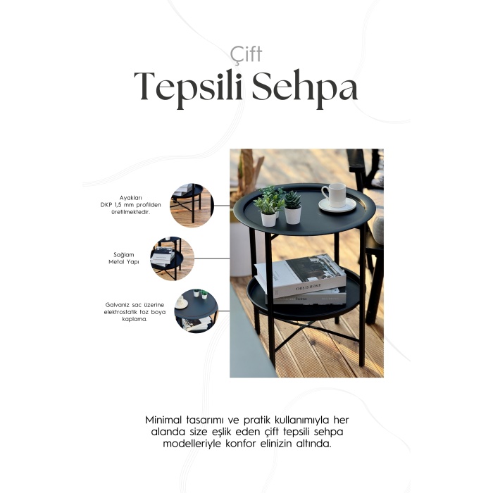 Katlanır Çift Tepsili Sehpa