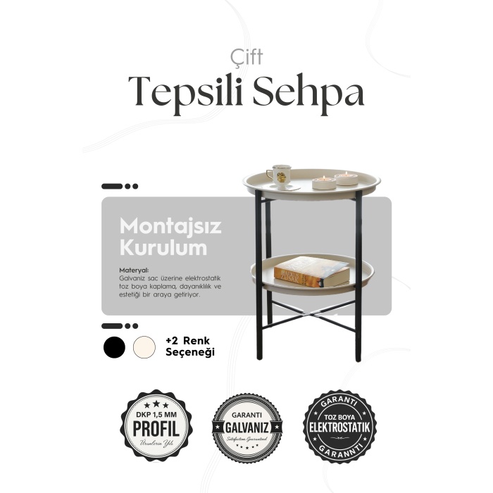 Katlanır Çift Tepsili Sehpa