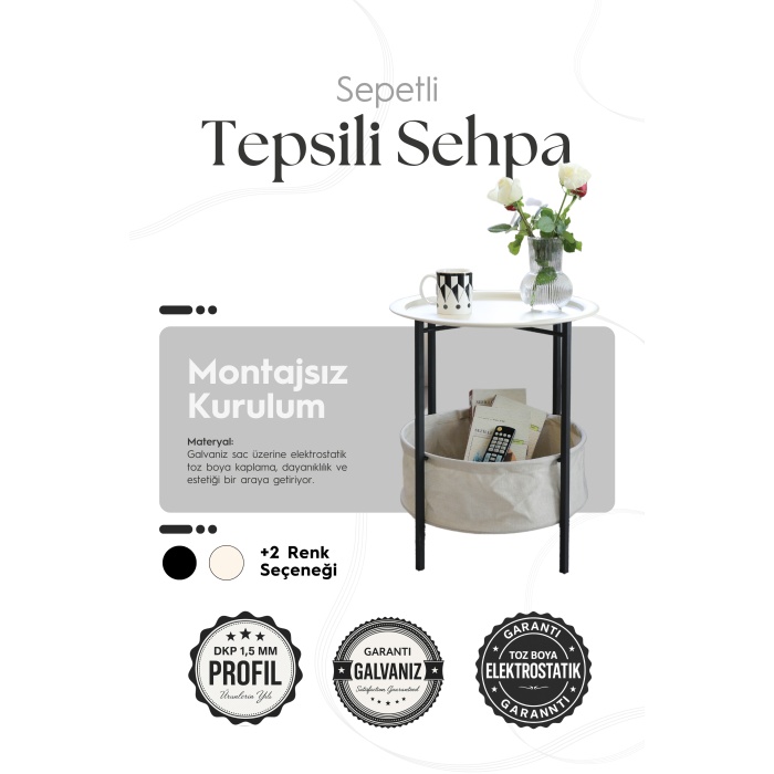 Katlanabilir Sepetli Tepsili Sehpa | Ev - Bahçe - Piknik - Ofis