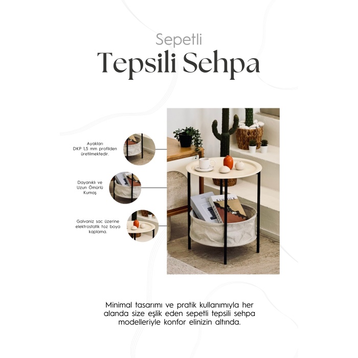 Katlanabilir Sepetli Tepsili Sehpa | Ev - Bahçe - Piknik - Ofis